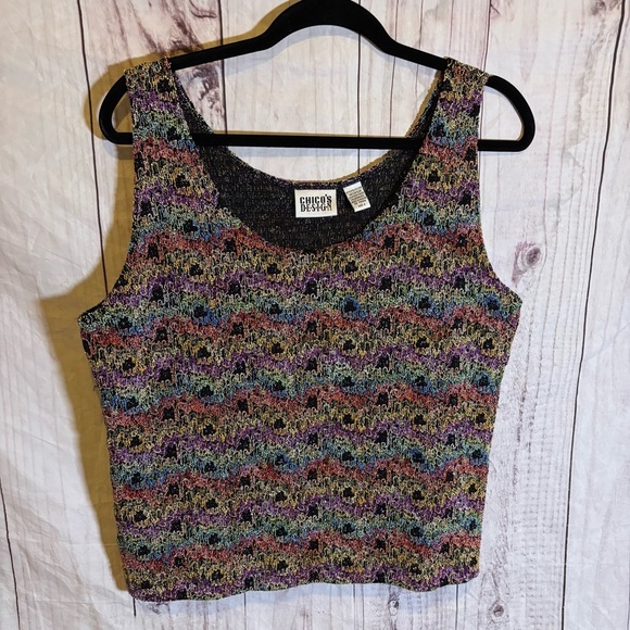 Vintage Tops - Vintage Neon Multicolor Rainbow Chicos Knit Women's Cropped Tank Top 2X